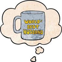 worlds best husband mug and thought bubble in grunge texture pattern style vector