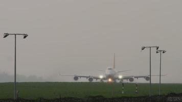 ALMATY, KAZAKHSTAN - MAY 4, 2019 - Polar Boeing 747 accelerate before departure, rainy weather, Almaty International Airport, Kazakhstan video