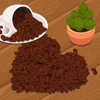Sprinkled Coffee Beans on the Wood vector