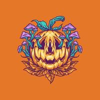 calabaza de halloween con ilustración de setas vector