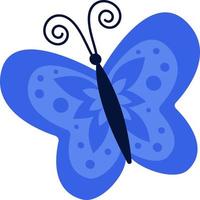 Bright illustration of a blue butterfly on a white background, vector insert, logo idea, coloring pages, magazines, printing on clothes, advertising. Beautiful butterfly illustration.