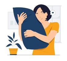 Sleepy young woman leans on a soft pillow concept illustration vector