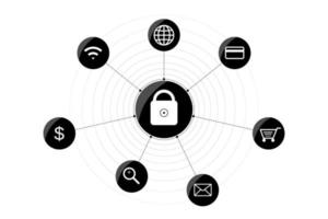 Cybersecurity data protection concept. Icons related to online data, encryption, virtual information safety, password, network protection, firewall, safe search vector