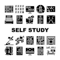 Self Study Lessons Collection Icons Set Vector