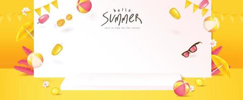 Summer banner template for promotion with product display andelements for beach party vector