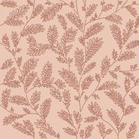 Seamless vector brown line leaf and twig pattern on beige background. Hand drawn floral botanical wallpaper.