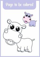 coloring book for kids, cute hippo vector