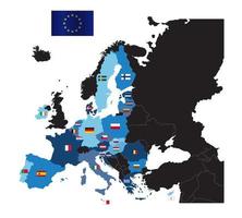 European Union map with flags of member countries without the United Kingdom. Map of European Union after Brexit
