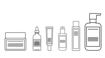 outline body lotions, cream, sunscreen, serum, packaging  bottle cosmetic flat design vector