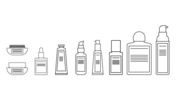 outline body lotions, cream, sunscreen, serum, packaging  bottle cosmetic flat design vector