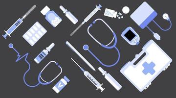 Medical equipment Simple set vector, Dental, pill, vaccine flat design vector