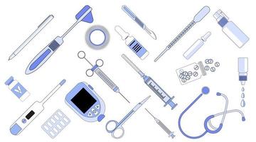 ilustraciones de vectores de diseño plano de herramientas de equipos médicos