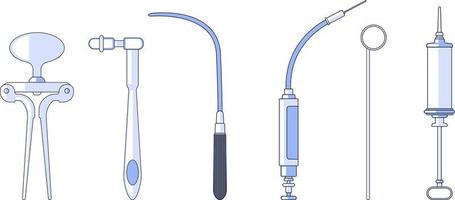 Ilustraciones de vectores de diseño plano de equipos de herramientas médicas antiguas