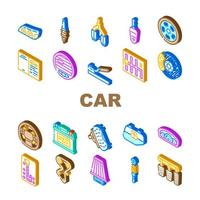 Car Vehicle Details Collection Icons Set Vector