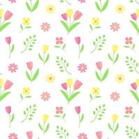 Seamless pattern with tulips, twigs anf flowers. vector