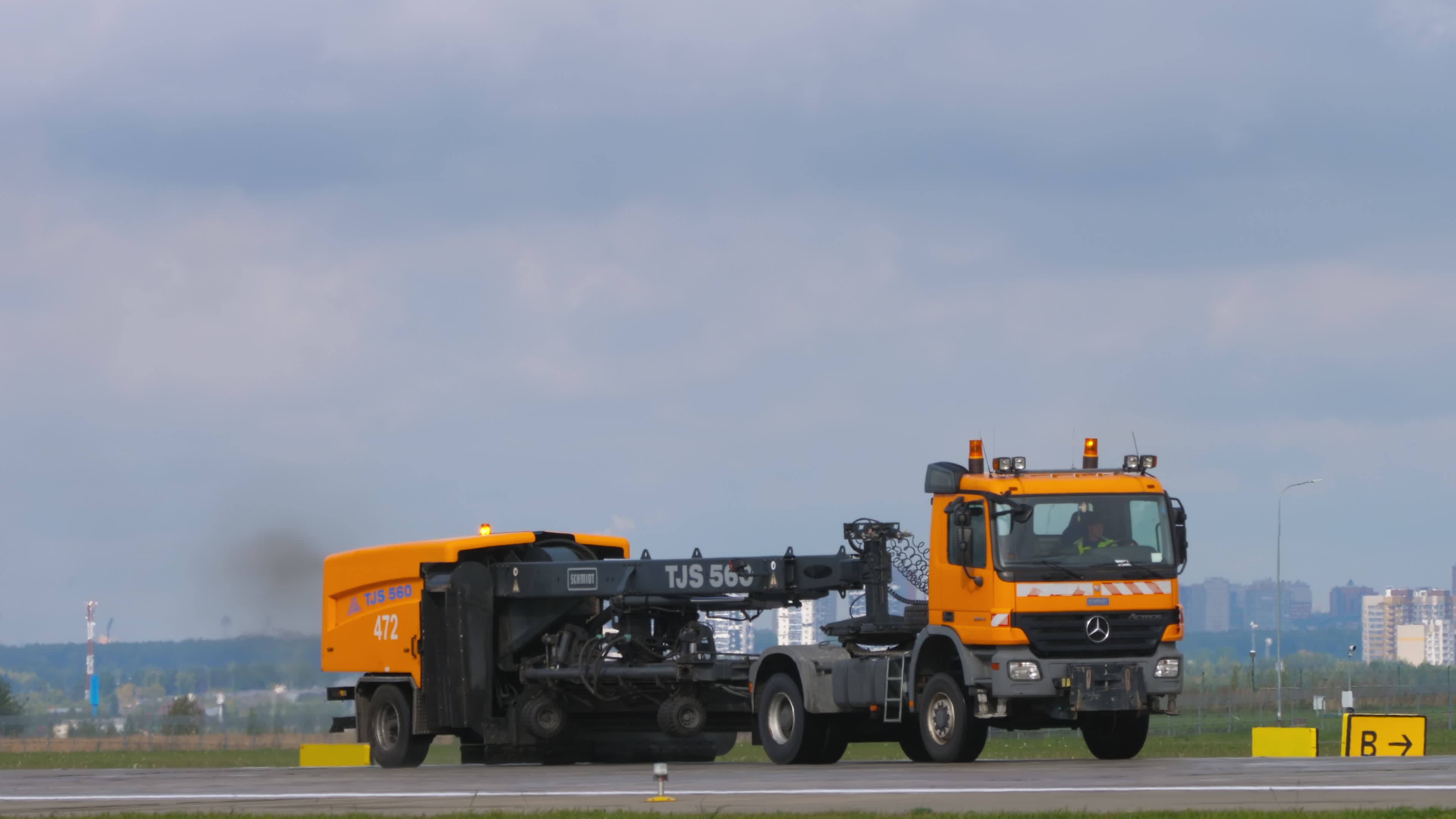 Runway cleaner vehicle at Kazan airport 8297548 Stock Video at Vecteezy