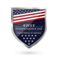 Fondo del día de la independencia del 4 de julio. fiesta nacional del escudo de metal de estados unidos con bandera de estados unidos. vector