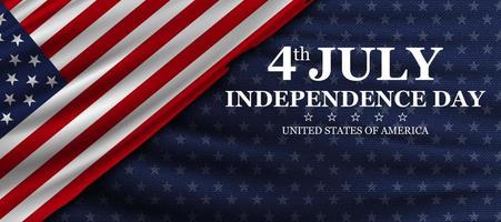 día de la Independencia. Fondo del día de la independencia del 4 de julio. cartel de la bandera de los estados unidos. bandera americana y texto en azul con fondo de estrellas. vector
