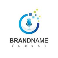 Podcast Logo Using Microphone And Pixel Or Technology Icon vector