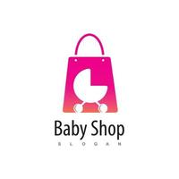 Baby Shop Logo With Colorful Baby stroller Silhouette in Bag Symbol vector