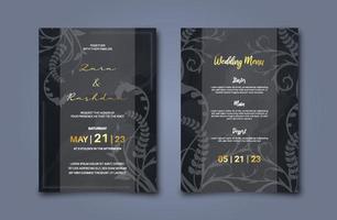 Luxury floral wedding invitation design. Gold and black invitation template with vintage baroque ornament vector