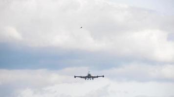 aereo di linea a fusoliera larga in avvicinamento finale. video