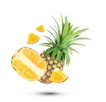 pineapple and pineapple slice with leaves isolated on white background photo