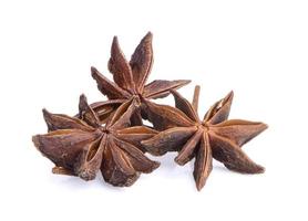 Star anise spice fruits and seeds isolated on white background closeup photo