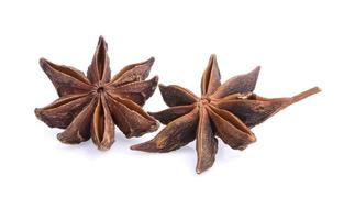 Star anise spice fruits and seeds isolated on white background closeup photo