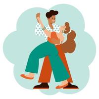 Young woman and man dance merrily, the couple performs a modern dance. Cartoon illustration, clip art, vector