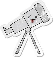 distressed sticker of a cute cartoon telescope vector