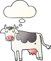 cartoon cow and thought bubble in smooth gradient style vector