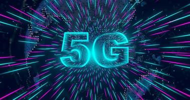 5G symbol with global internet network background. 5th generation of wireless internet connection. Digital Global network high-speed technology concept. 3D Rendering. photo