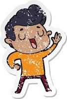 distressed sticker of a happy cartoon man vector