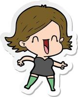 sticker of a cartoon laughing woman pointing vector