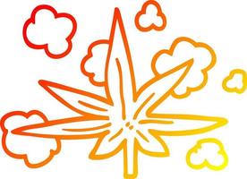 warm gradient line drawing cartoon marijuana leaf vector