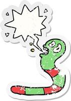 cartoon frightened worm and speech bubble distressed sticker vector