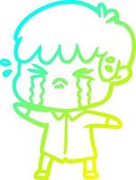 cold gradient line drawing cartoon boy crying vector