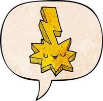 cartoon lightning strike and speech bubble in retro texture style vector