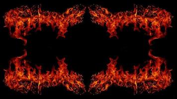 Dangerous hot inferno fire flames photo frame abstract fire squares on black background for design.