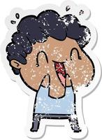 distressed sticker of a cartoon happy man vector