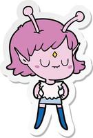 sticker of a cartoon alien girl vector