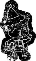 icono angustiado de dibujos animados de un niño riendo con sombrero de santa vector