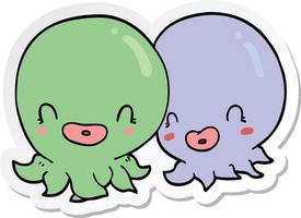 sticker of a two cartoon octopi vector