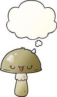 cartoon mushroom and thought bubble in smooth gradient style vector