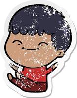 distressed sticker of a cartoon happy boy vector