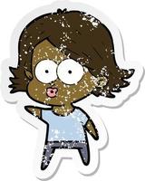 distressed sticker of a cartoon girl pouting vector