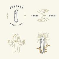 A set of logos in a linear style. Delicate, mysterious images. Mystical symbol in a minimalist style. Magic stone for spiritual practices of ethnic magic and astrological rites.
