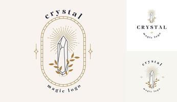 A set of logos in a linear style. Delicate, mysterious images. Mystical symbol in a minimalist style. Magic stone for spiritual practices of ethnic magic and astrological rites. vector