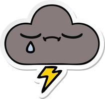 sticker of a cute cartoon storm cloud vector